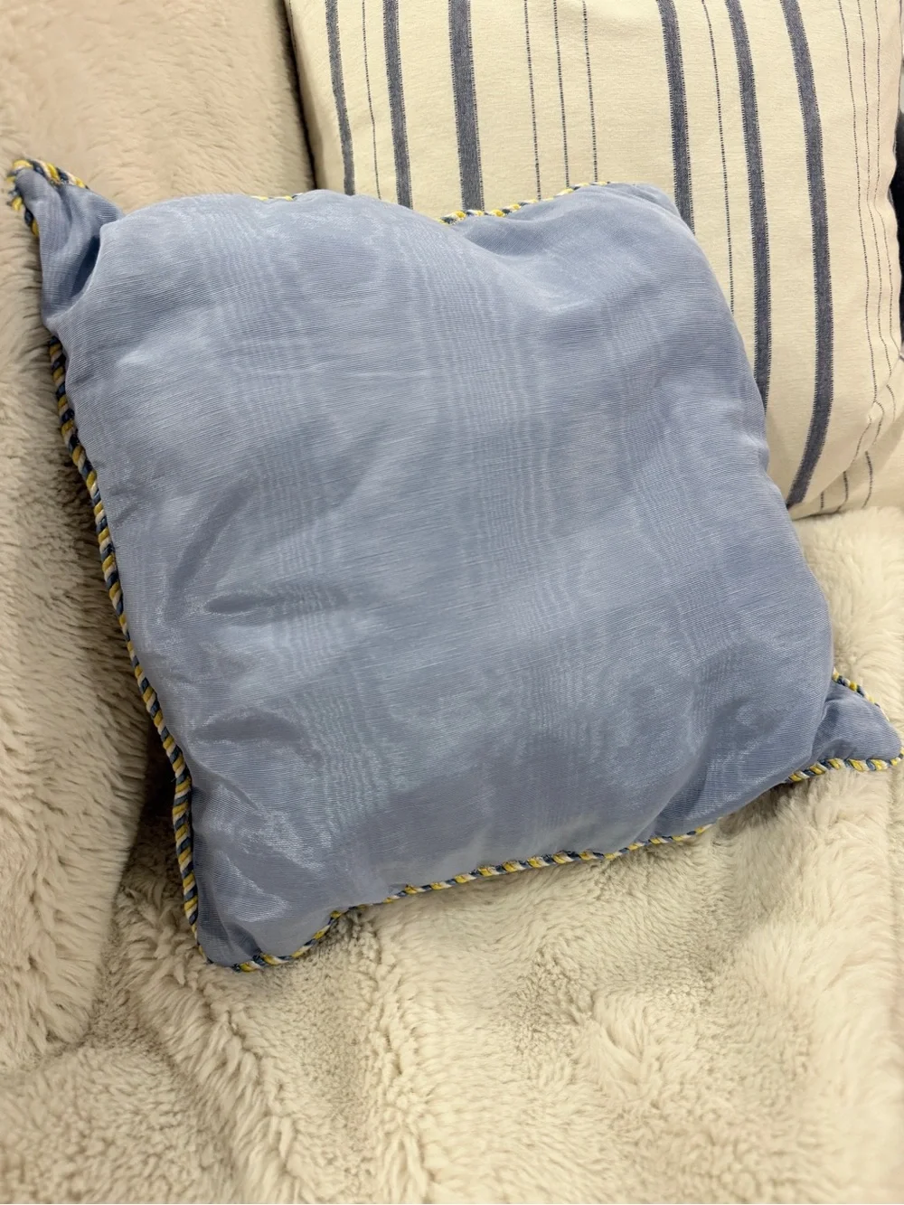 Needlepoint Floral Bouquet Square Accent Pillow Blue